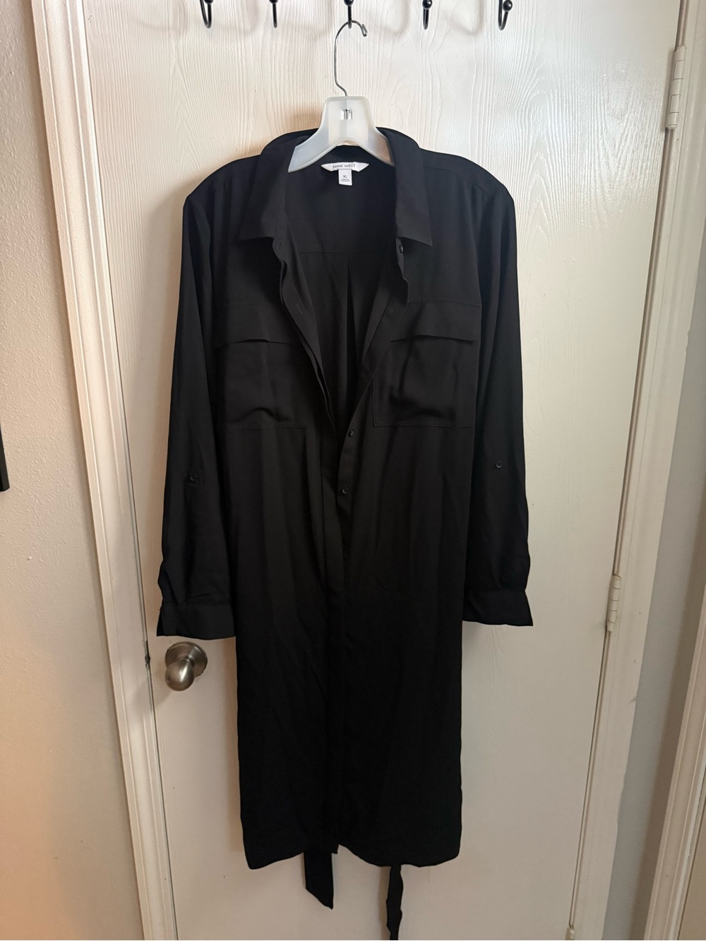 Nine West Black Long Trench Shirt Coat